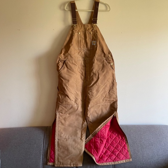 Vintage Carhartt Quilted Lined Canvas Bib Overalls Brown Made In The USA 6FBQZ - Picture 6 of 11